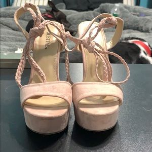 Pinkish beige block heels